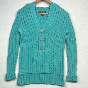 Eddie Bauer Chunky Knit Cotton Pullover Hooded Sweater Women’s Size Medium Y2K